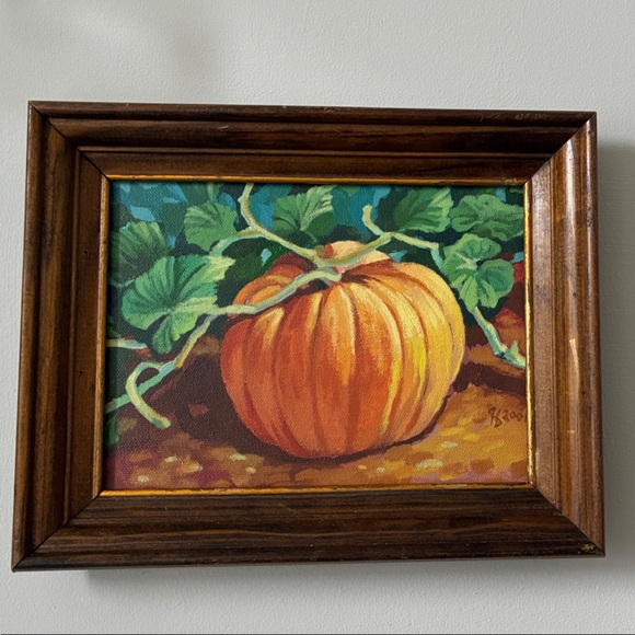 Vibrant Pumpkin Art Painting with Wooden Frame